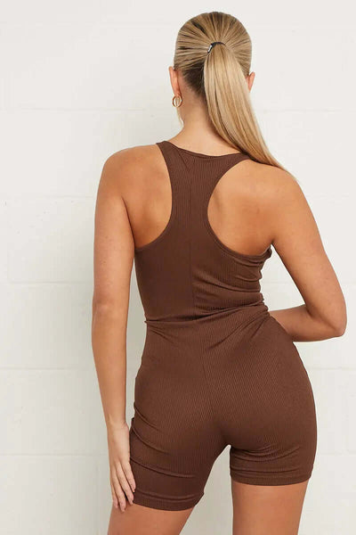 Ribbed Playsuit Brown