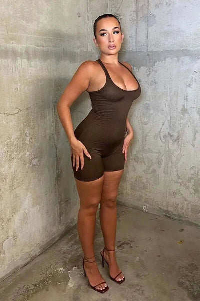 Ribbed Playsuit Brown